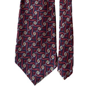 Christian Dior Silk Tie Cranberry Blue Gold Geometric 57" Classic Vintage